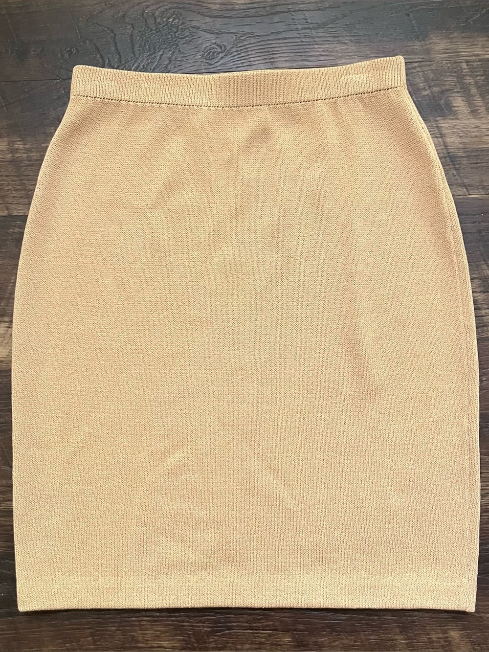 St. John Santana knit tan woven pull on Pencil career work skirt capsule size 6